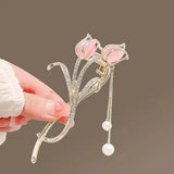 Luxury Tulip Flower Tassel Hairpin a2z