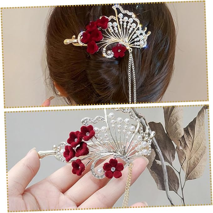 RED ROSE HAIR CLIP FOR WOMAN a2z