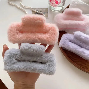 Large Plush Hair Clips   (Color Random) a2z