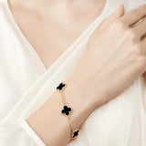 Classic Black Four Leaf Link Bracelet for Women a2z